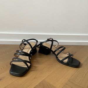 Strappy black sandals with low block heel from ASOS